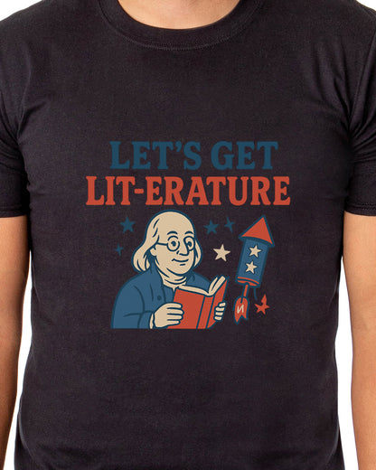 Men's 4th of July Let's Get Lit- Erature America Patriotic Funny T-Shirt