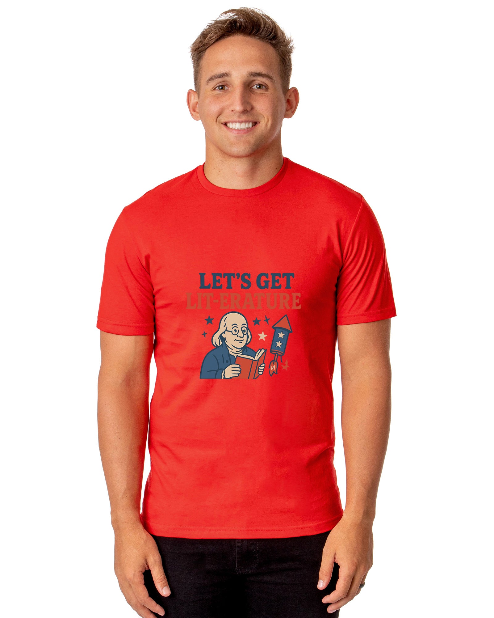 Men's 4th of July Let's Get Lit- Erature America Patriotic Funny T-Shirt
