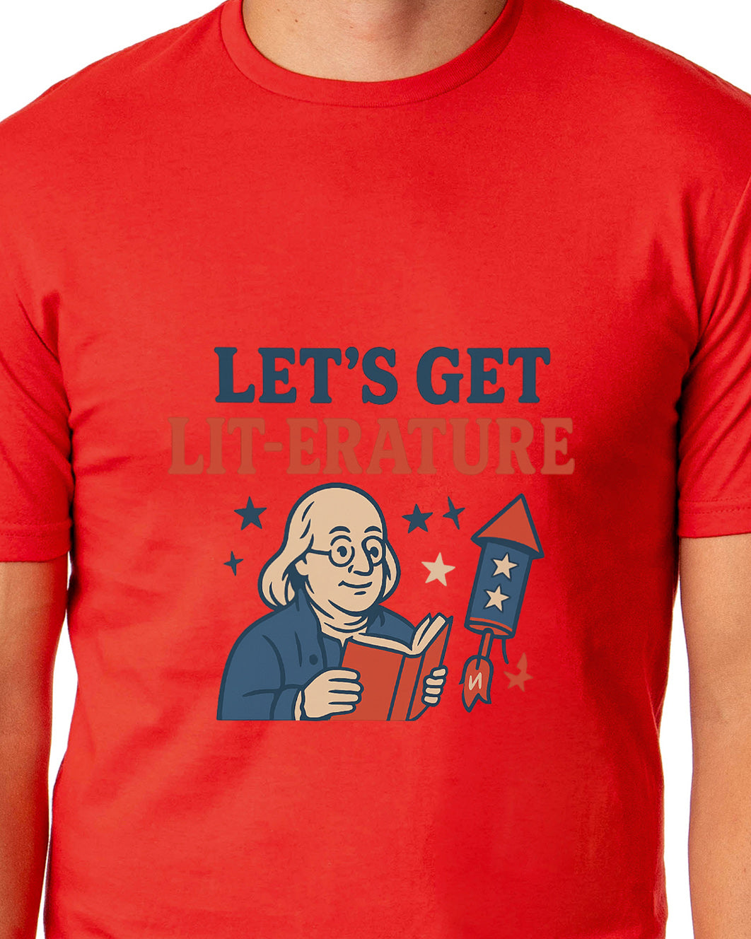 Men's 4th of July Let's Get Lit- Erature America Patriotic Funny T-Shirt