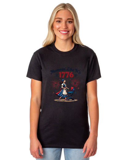 American Inspired T-Shirt Women's Mommin' Like It's 1776 Adult Patriotic Tee (Black, 3X-Large)