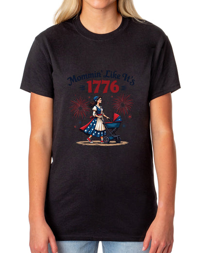 American Inspired T-Shirt Women's Mommin' Like It's 1776 Adult Patriotic Tee (Black, 3X-Large)