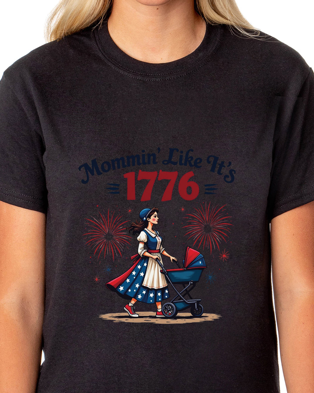 American Inspired T-Shirt Women's Mommin' Like It's 1776 Adult Patriotic Tee (Black, 3X-Large)