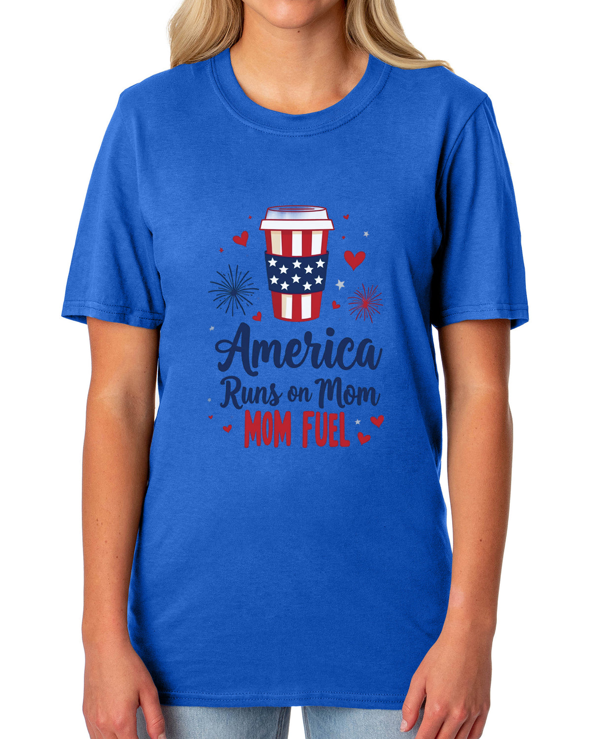 Patriotic T-Shirt Women's America Runs On Mom Fuel USA Adult Novelty Tee (Blue, 2X-Large)