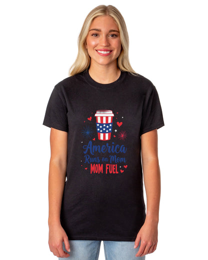 Patriotic T-Shirt Women's America Runs On Mom Fuel USA Adult Novelty Tee (Black, 3X-Large)