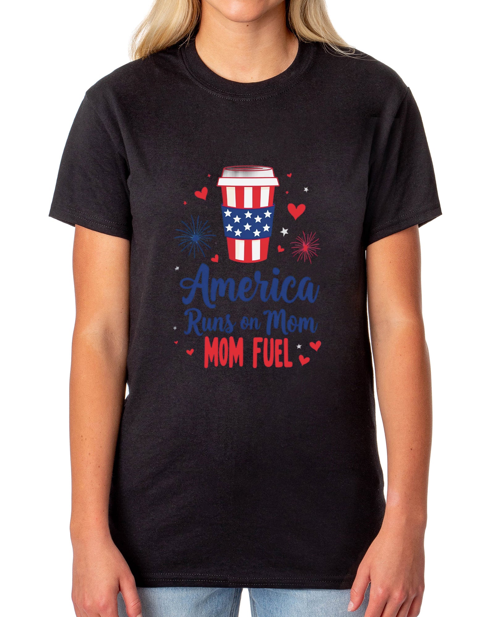 Patriotic T-Shirt Women's America Runs On Mom Fuel USA Adult Novelty Tee (Black, Large)