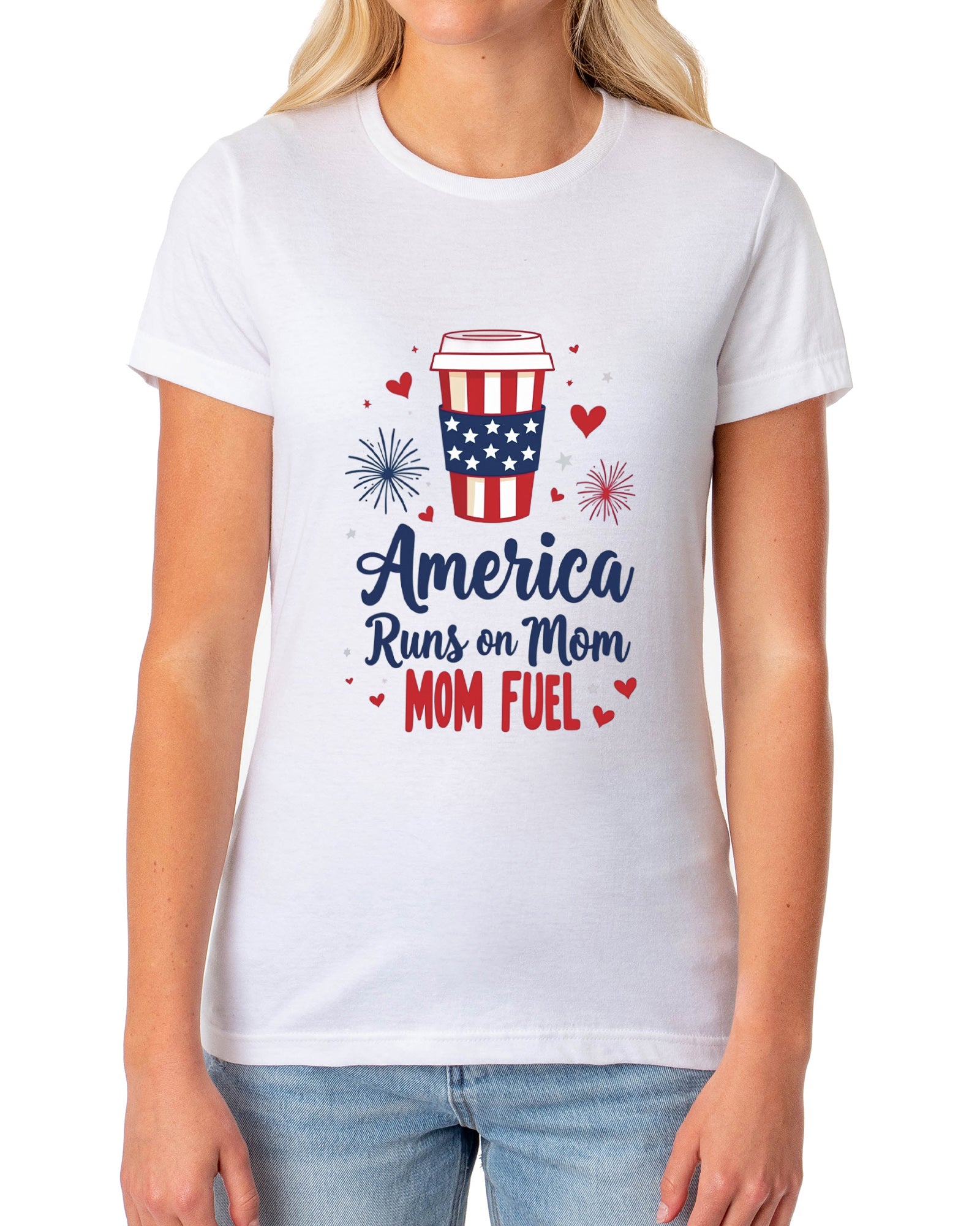 Patriotic T-Shirt Women's America Runs On Mom Fuel USA Adult Novelty Tee (White, X-Large)