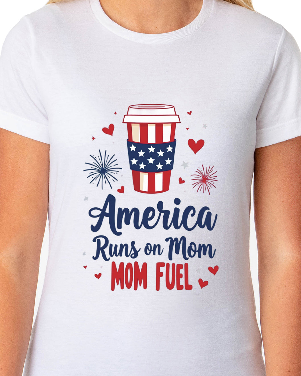 Patriotic T-Shirt Women's America Runs On Mom Fuel USA Adult Novelty Tee (White, Small)