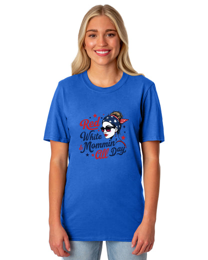 American 4Th of July T-Shirt Women's Red White & Mommin' USA Adult Tee
