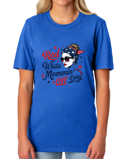 American 4Th of July T-Shirt Women's Red White & Mommin' USA Adult Tee