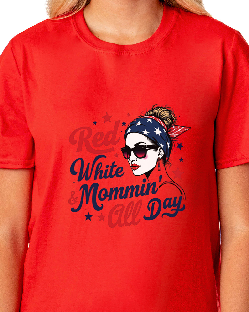 American 4Th of July T-Shirt Women's Red White & Mommin' USA Adult Tee