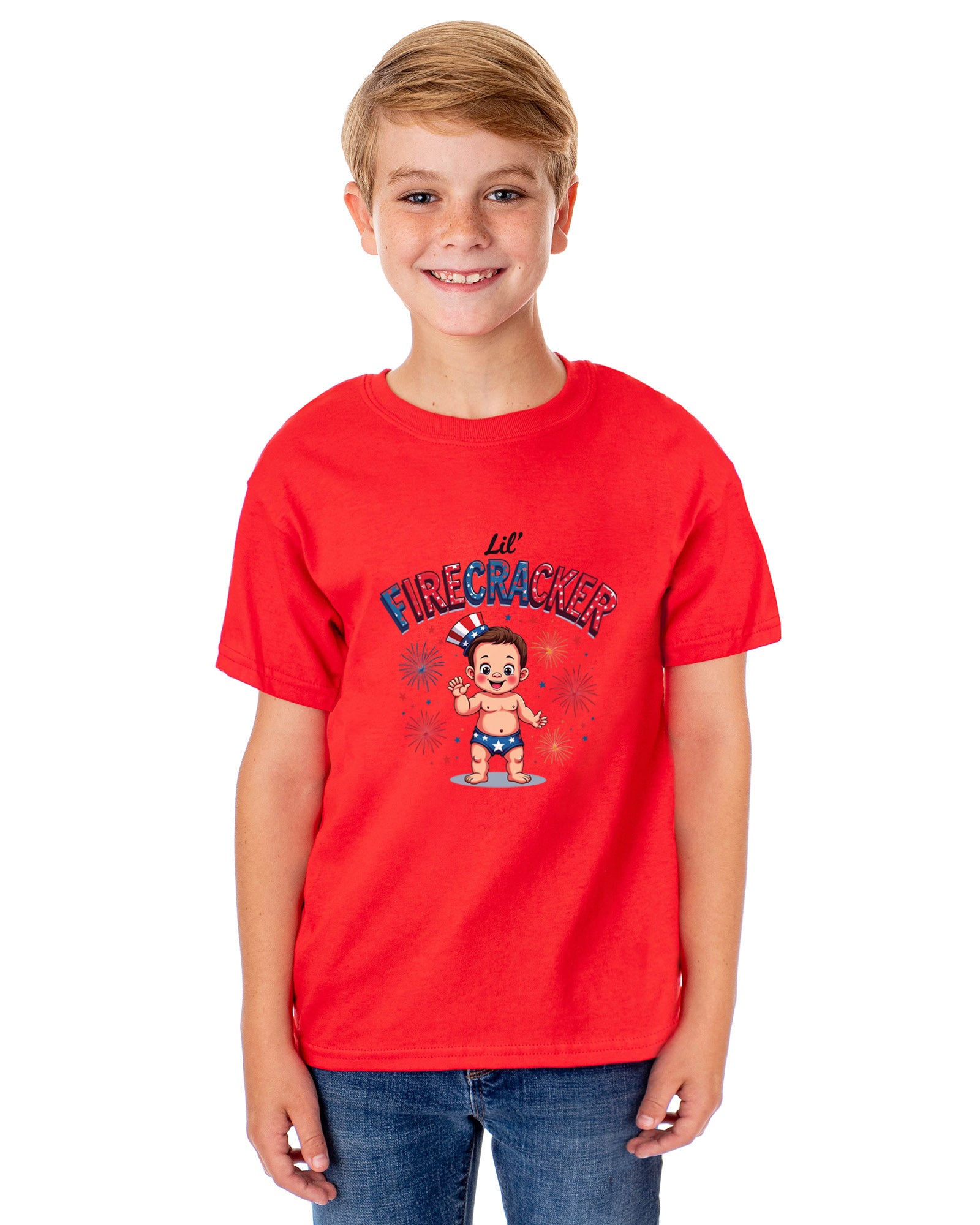Lil' Firecracker Boys' 4th of July Short-Sleeve Funny T-Shirt