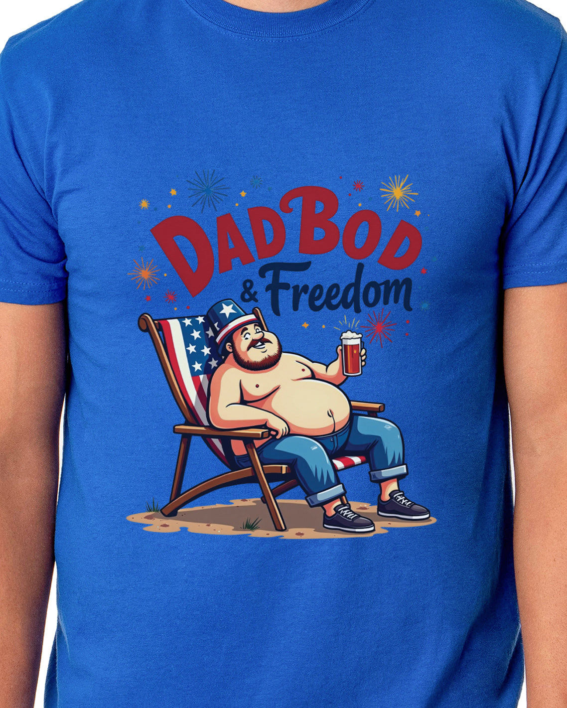 Dadbod And Freedom Men's Patriotic Festive Fourth of July Parody Funny Short-Sleeve T-Shirt