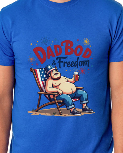 Dadbod And Freedom Men's Patriotic Festive Fourth of July Parody Funny Short-Sleeve T-Shirt