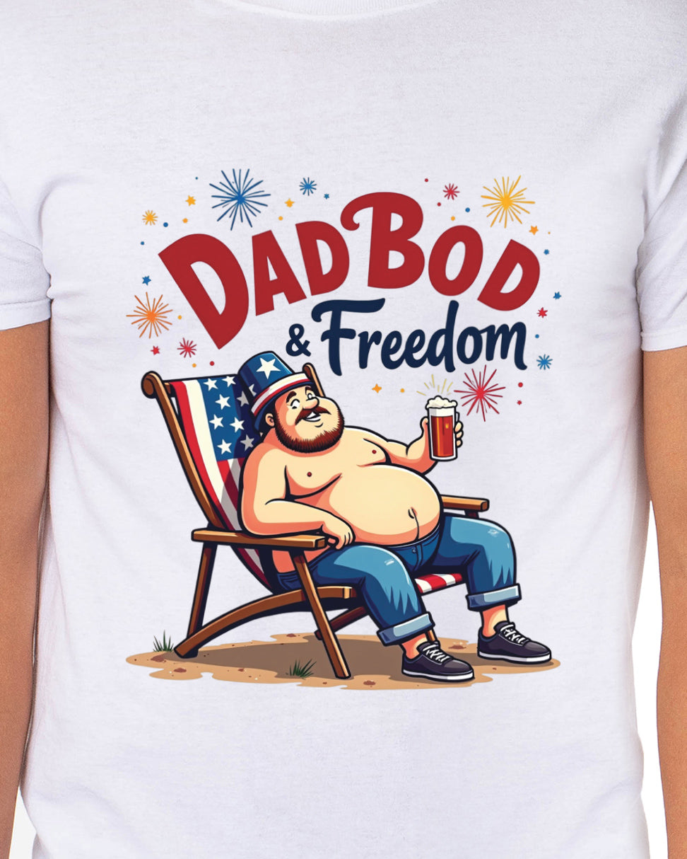Dadbod And Freedom Men's Patriotic Festive Fourth of July Parody Funny Short-Sleeve T-Shirt