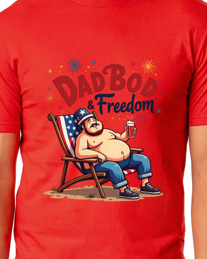 Dadbod And Freedom Men's Patriotic Festive Fourth of July Parody Funny Short-Sleeve T-Shirt