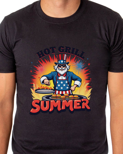 Men's Hot Grill Summer Burger Patriotic Funny T-Shirt For Adults