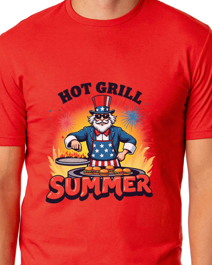Men's Hot Grill Summer Burger Patriotic Funny T-Shirt For Adults