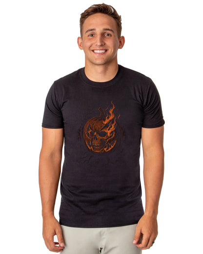Halloween T-Shirt Men's Flaming Jack O Lantern Short Sleeve Top