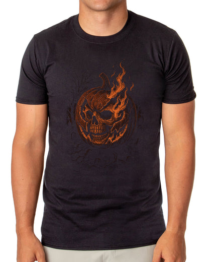 Halloween T-Shirt Men's Flaming Jack O Lantern Short Sleeve Top