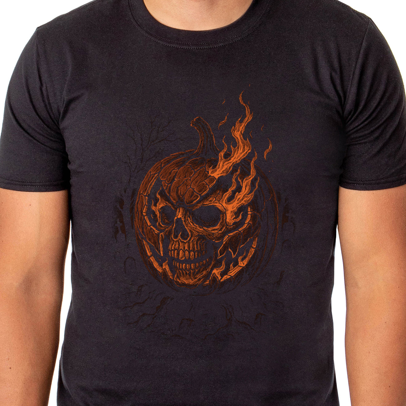 Halloween T-Shirt Men's Flaming Jack O Lantern Short Sleeve Top