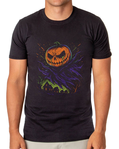 Halloween T-Shirt Men's Crying Pumpkin Scene Short Sleeve Top