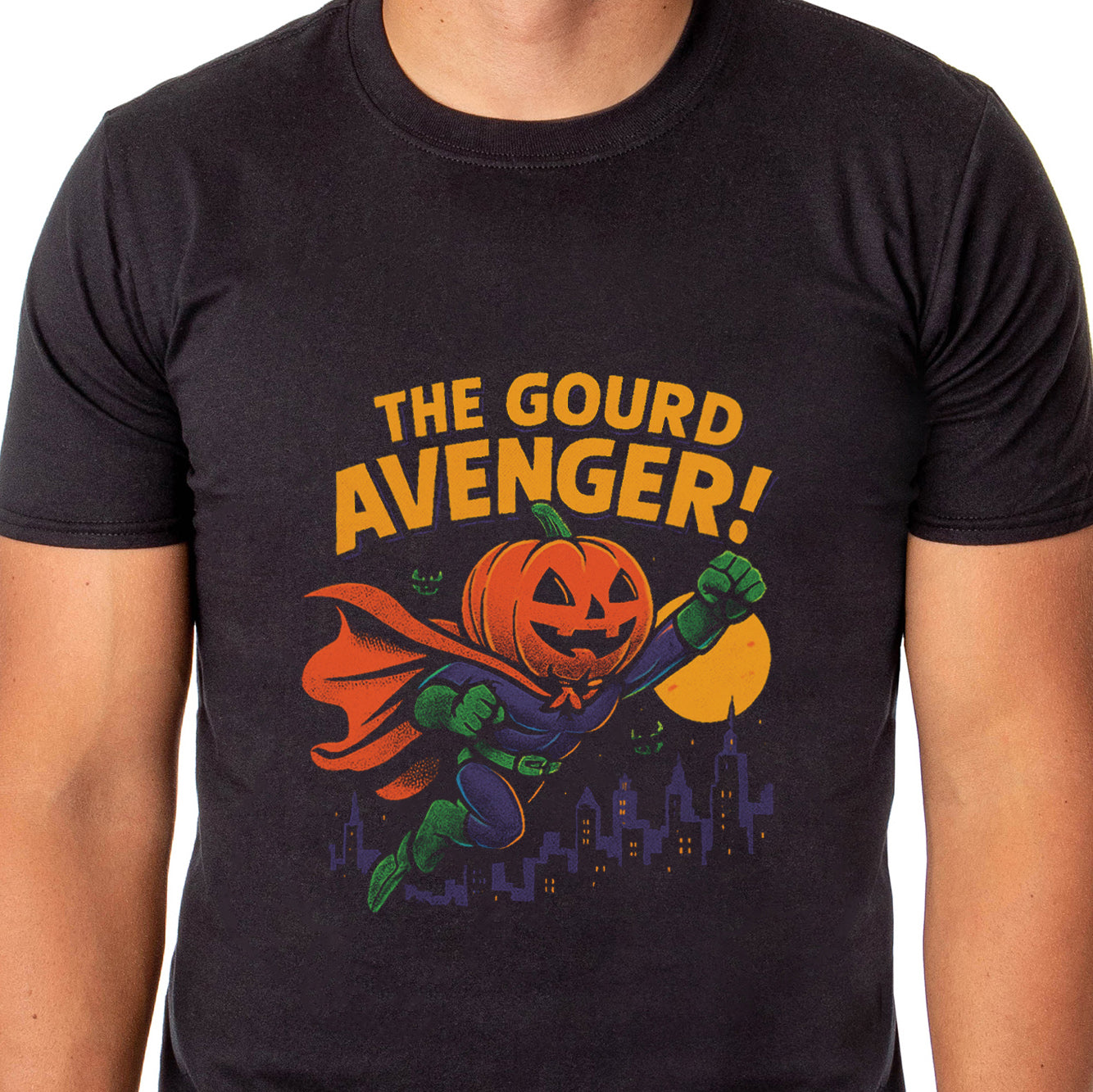 Halloween T-Shirt Men's The Gourd Avenger Adult Short Sleeve Top