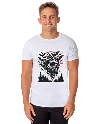 PJammy Halloween T-Shirt Men's Spooky Bat Skull Short Sleeve Tee