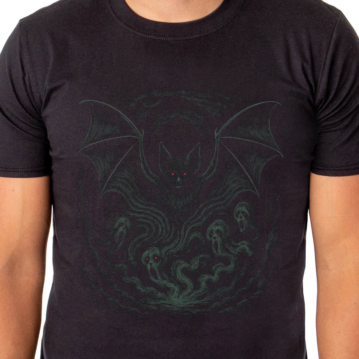 Halloween T-Shirt Men's Gothic Bat and Ghost Short-Sleeve Crewneck Graphic Tee