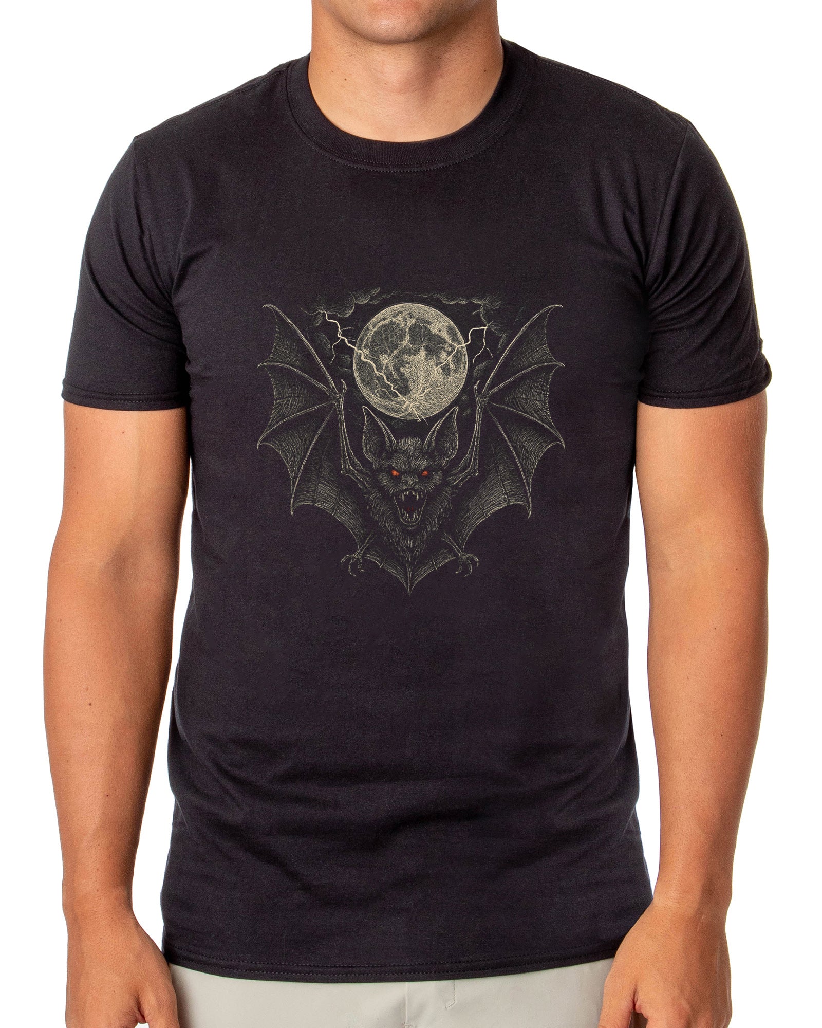 PJammy Halloween T-Shirt Men's Full Moon Creepy Bat and Lightning Strike