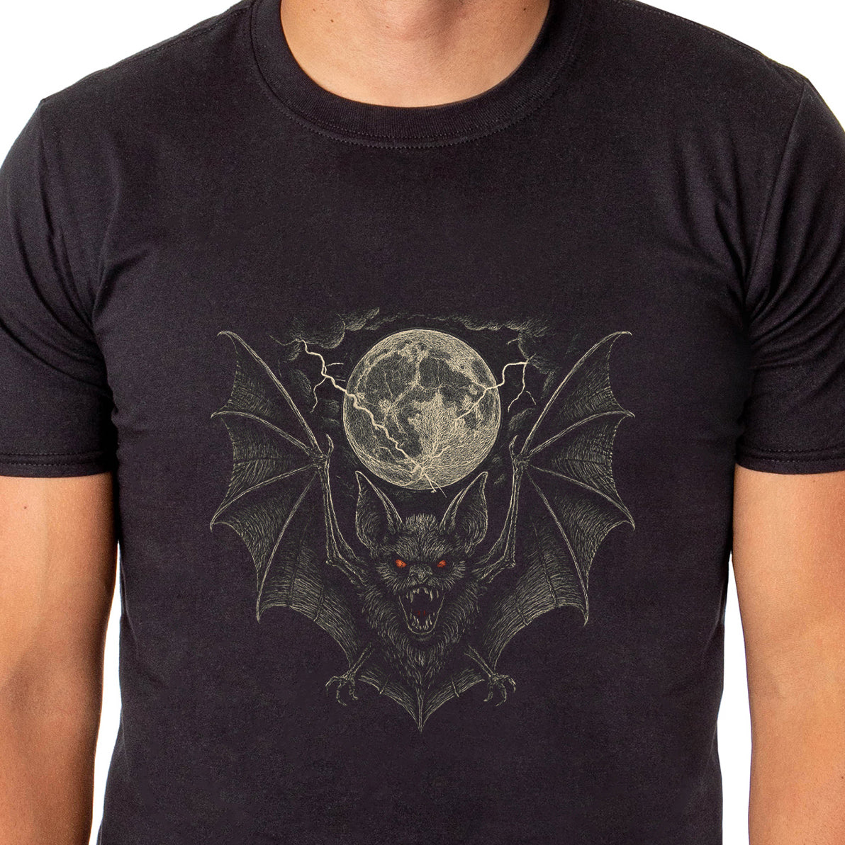 PJammy Halloween T-Shirt Men's Full Moon Creepy Bat and Lightning Strike