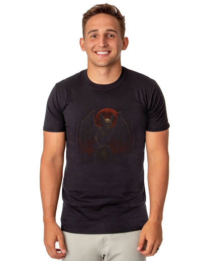 PJammy Halloween T-Shirt Men's Gothic Skeleton Bat and Red Moon