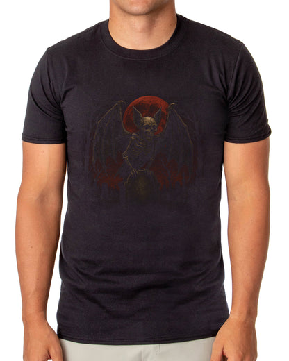 PJammy Halloween T-Shirt Men's Gothic Skeleton Bat and Red Moon