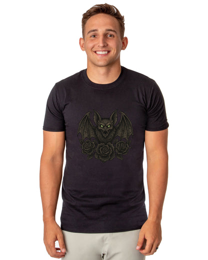 PJammy Halloween T-Shirt Men's Gothic Bat and Black Roses Graphic Tee