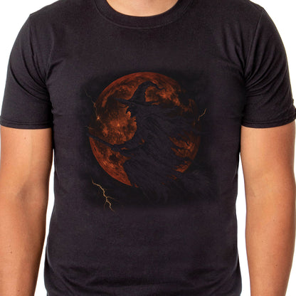 PJammy Witch Silhouette Red Moon Lightning Men's Short-Sleeve T-Shirt