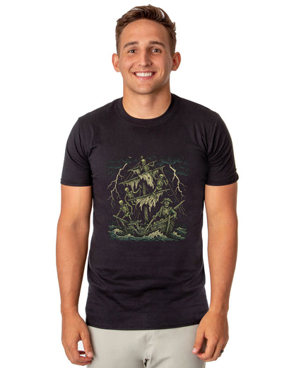 PJammy Halloween T-Shirt Men's Pirate Ship Skeletons Short Sleeve Tee