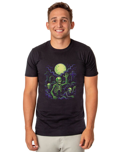 PJammy Halloween T-Shirt Men's Skeleton Graveyard Short Sleeve Tee