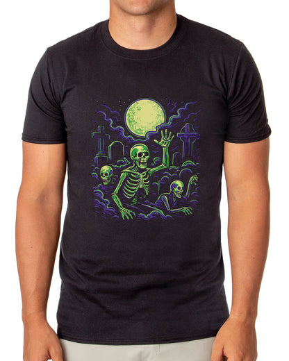 PJammy Halloween T-Shirt Men's Skeleton Graveyard Short Sleeve Tee