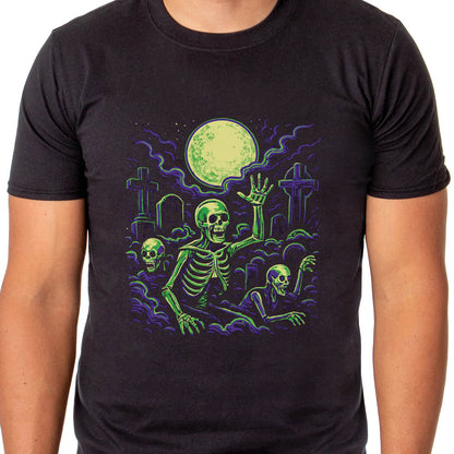 PJammy Halloween T-Shirt Men's Skeleton Graveyard Short Sleeve Tee