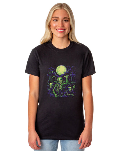PJammy Halloween T-Shirt Women's Skeleton Crypt Short Sleeve Tee