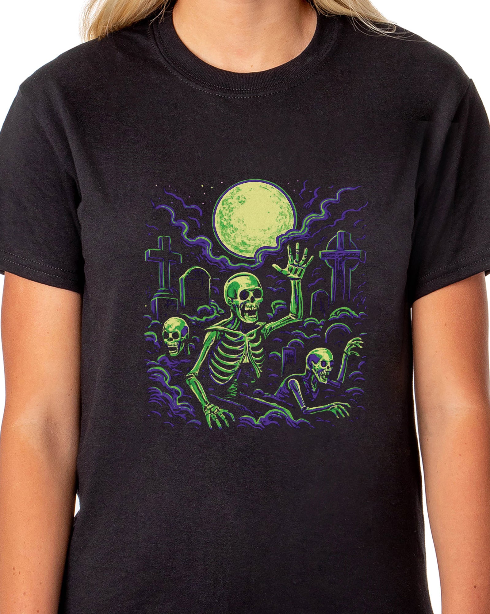 PJammy Halloween T-Shirt Women's Skeleton Crypt Short Sleeve Tee