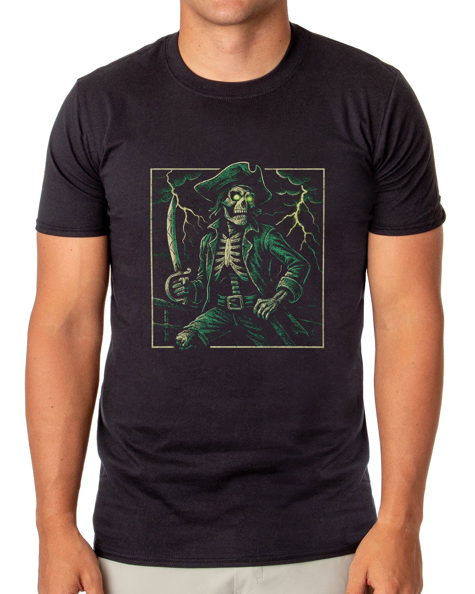 PJammy Halloween T-Shirt Men's Skeleton Pirate Short Sleeve Tee