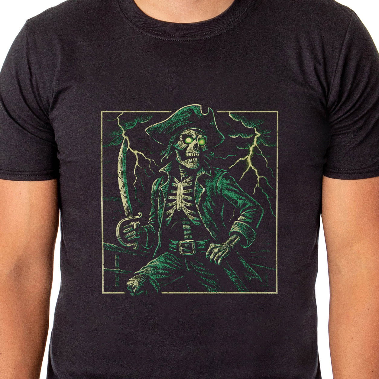 PJammy Halloween T-Shirt Men's Skeleton Pirate Short Sleeve Tee