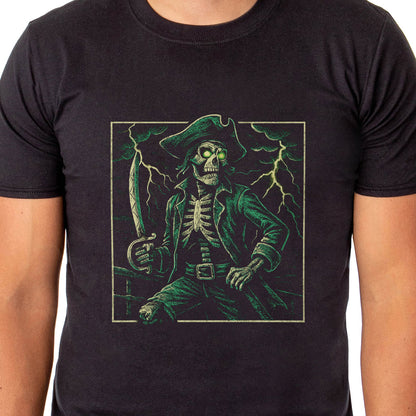 PJammy Halloween T-Shirt Men's Skeleton Pirate Short Sleeve Tee