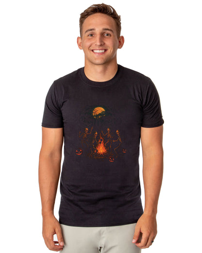PJammy Halloween T-Shirt Men's Skeleton Bonfire Short Sleeve Tee