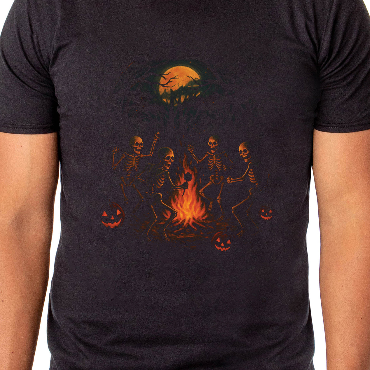 PJammy Halloween T-Shirt Men's Skeleton Bonfire Short Sleeve Tee
