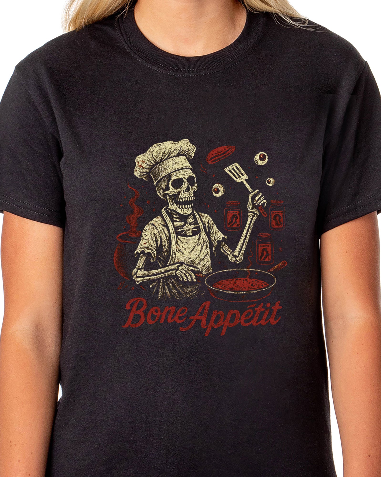 PJammy Halloween T-Shirt Women's Skeletal Chef Short Sleeve Tee