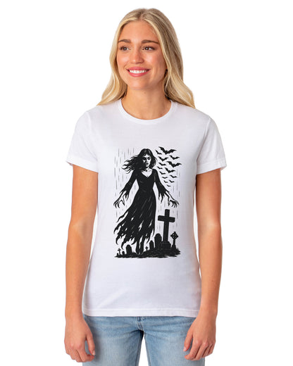 PJammy Halloween T-Shirt Women's Graveyard Zombie Short Sleeve Tee