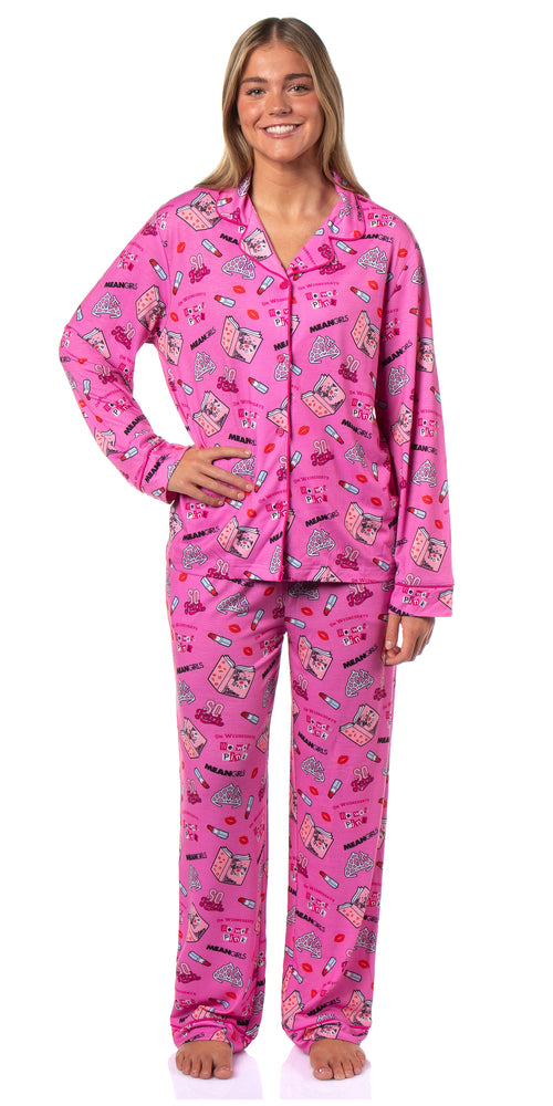 Mean Girls Women's Tossed Sleep Collared Button Down Long-Sleeve Pajama Set