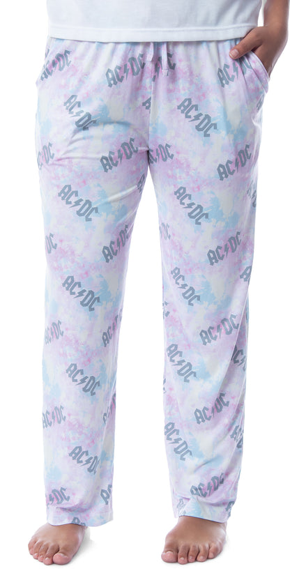 AC/DC Womens' All Over Logo Pastel Tie Dye Pajama Pants Loungewear Sleep