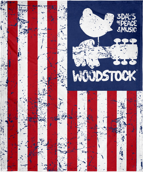 Woodstock Blanket 3 Days of Peace and Music America Flag Soft Plush Fleece Throw Blanket 48" x 60" (122cm x152cm)